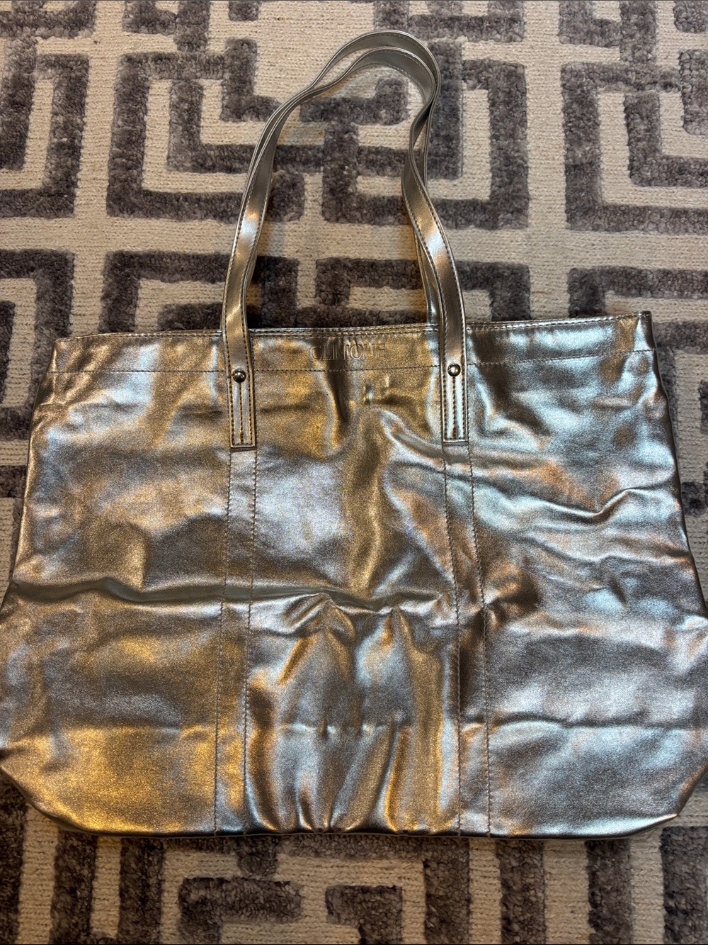 Clinique silver shopping tote